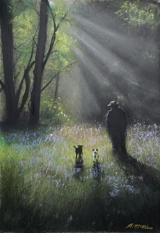 A picture I created by finger painting using a combination of wet charcoal and pastels. Amongst the bluebells. - AI Slop Art 🎨 nominee at The Sloppies