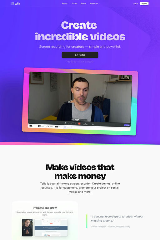 Tella website screenshot