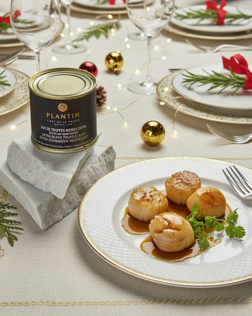 Marinated Scallops in Black Truffle Juice Plantin