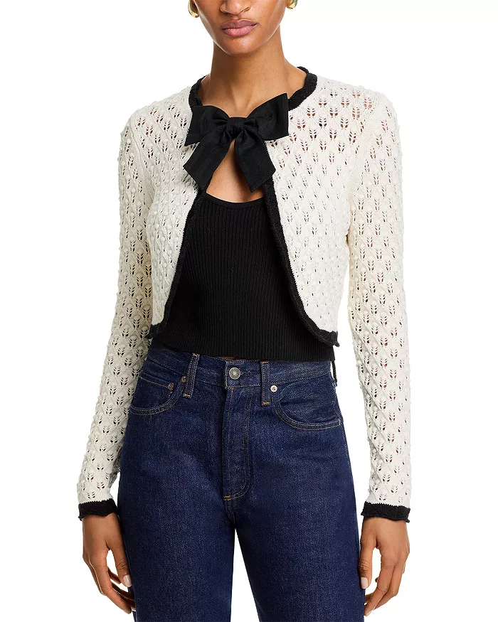 Alice & Olivia Dannie Bow Trim Crochet Shrug