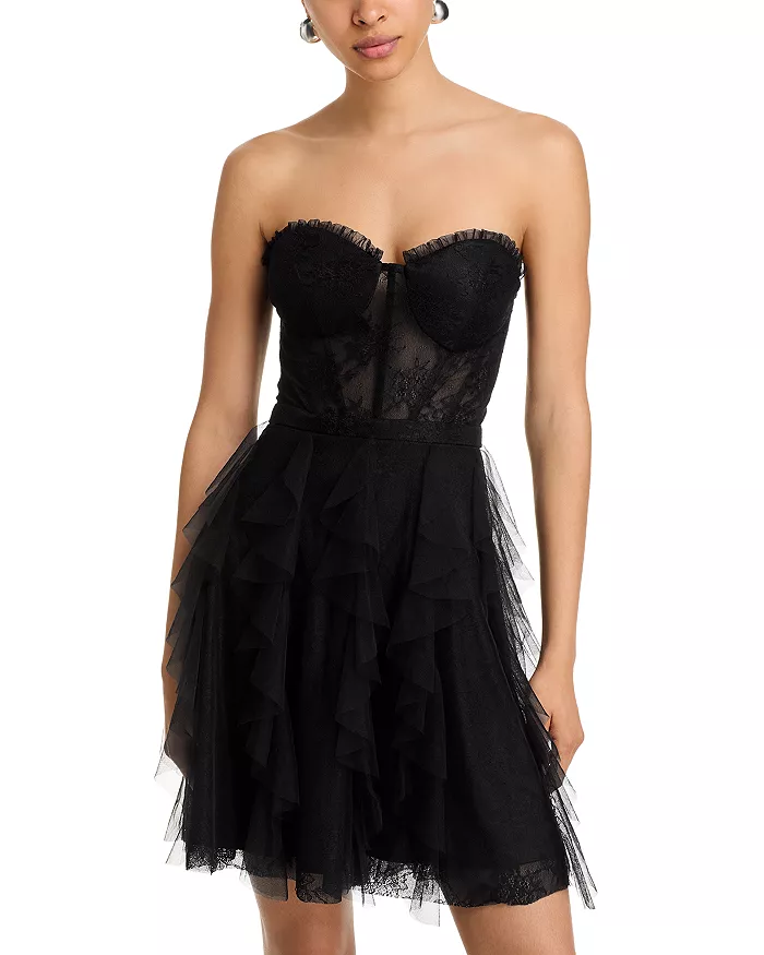 Strapless Mesh Lace Dress - Exclusive