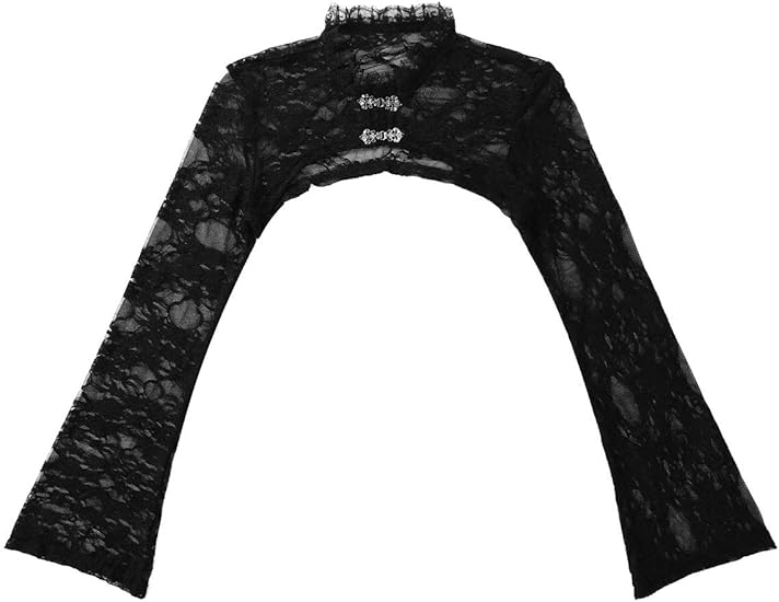 iiniim Womens Long Flared Sleeve Shrug Bolero Vintage Lace Crop Top Cardigan Blouse Top