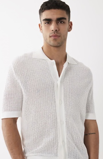 Selected textured knit short sleeve shirt in white