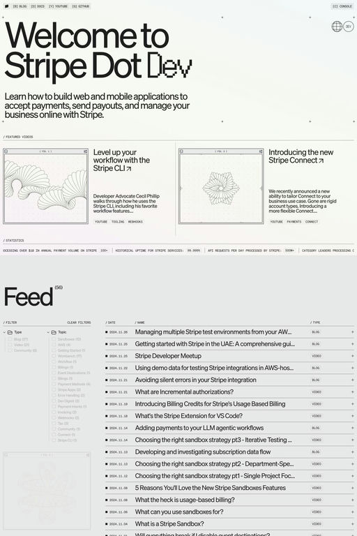 Stripe Dev website screenshot