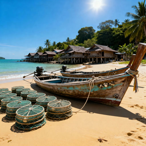 Quiet Thai Fishing Village Shore