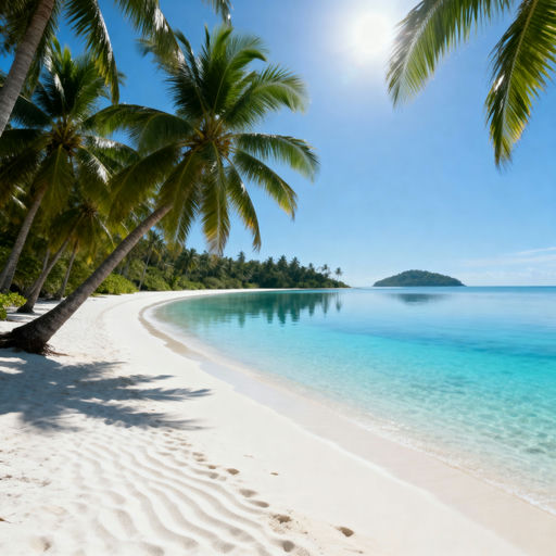 Pristine Beach Verdant Island View