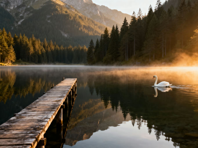 Mountain Lake Pier at Dawn