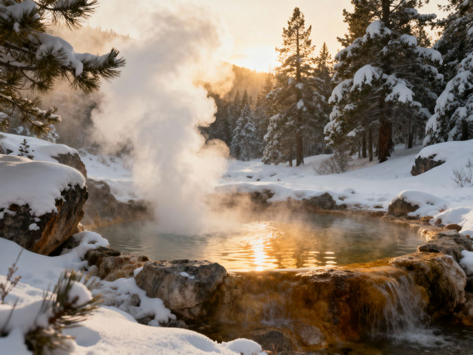 Steaming Hot Spring in Snow