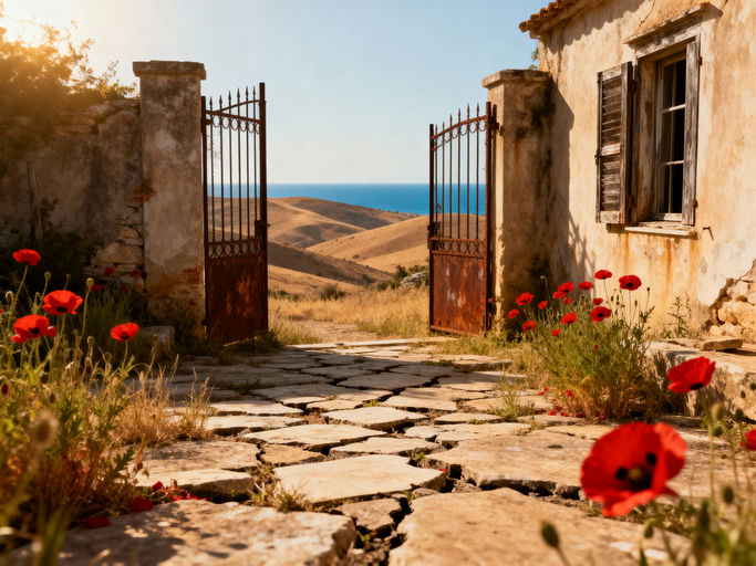 Abandoned Farmhouse Stone Courtyard