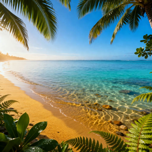 Tropical Beach Golden Sunlight