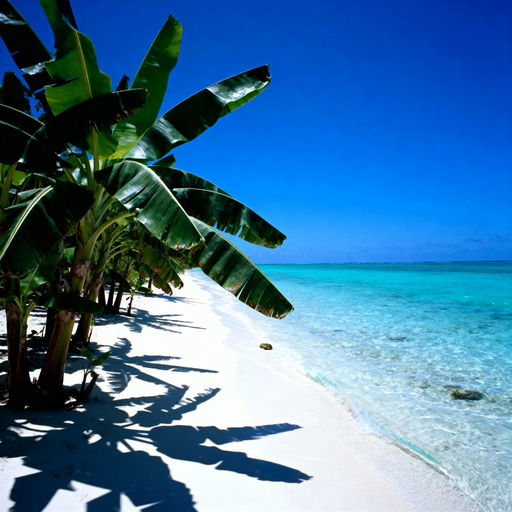 Sun-Drenched Beach with Banana Trees