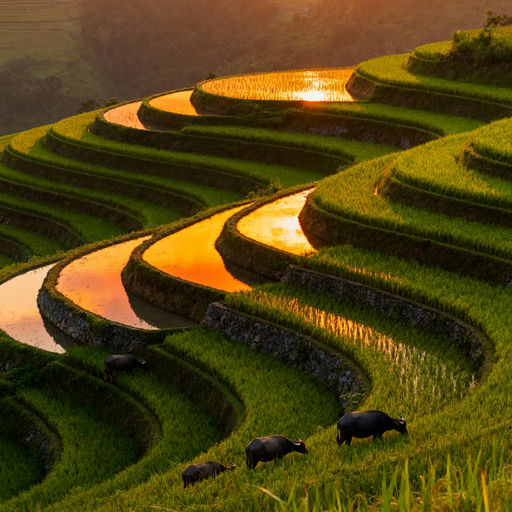 Emerald Rice Terraces Sunset Glow