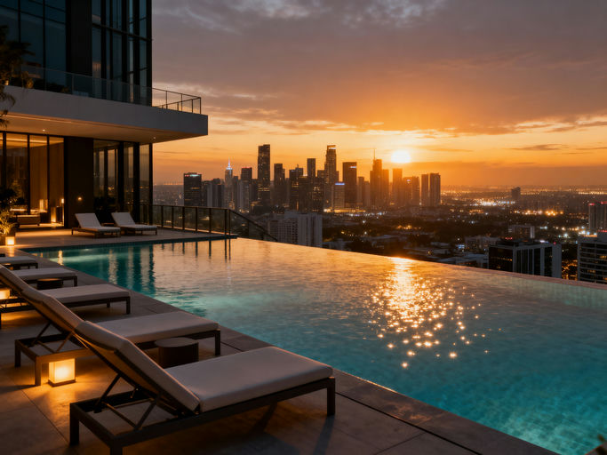 Rooftop Infinity Pool Cityscape
