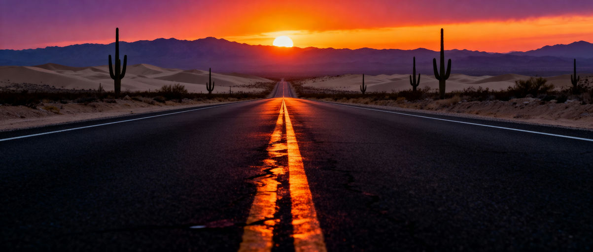 Desert Highway Sunset Vista