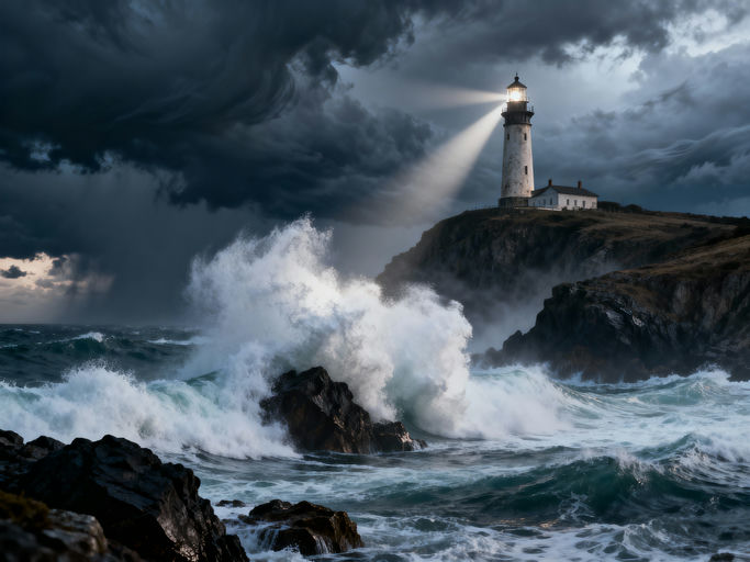 Historic Lighthouse on Stormy Cliff