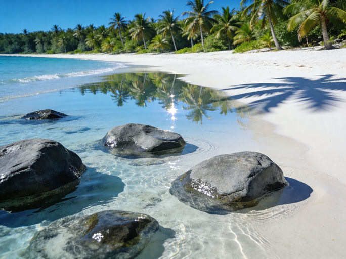 Tropical Beach with Grey Rocks