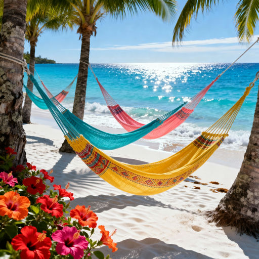 Tropical Beach Hammocks in Sunlight
