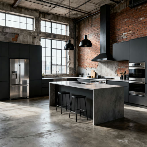 Industrial Kitchen with Loft Windows