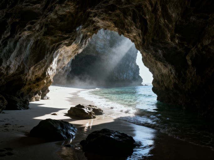 Seaside Cave Sunlit Entrance