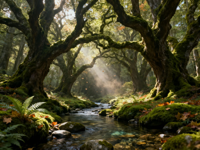 Ancient Moss-Draped Forest Stream