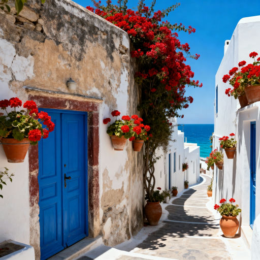 White Village Alleyway Glimpse