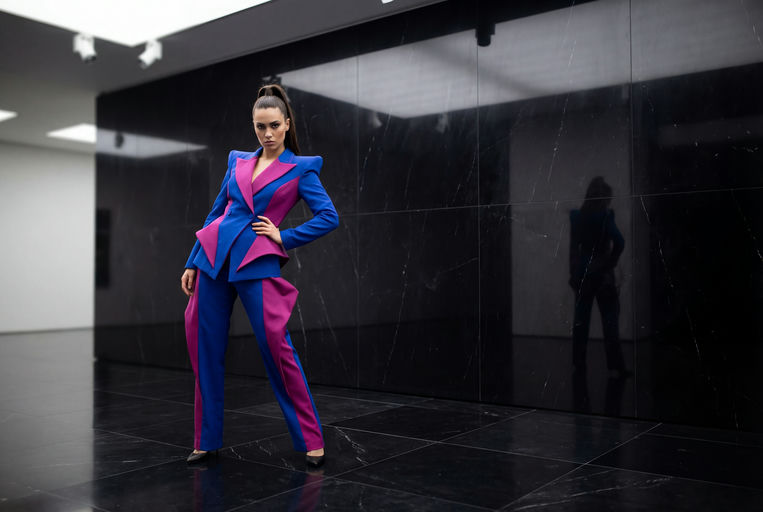 Model Against Marble Wall