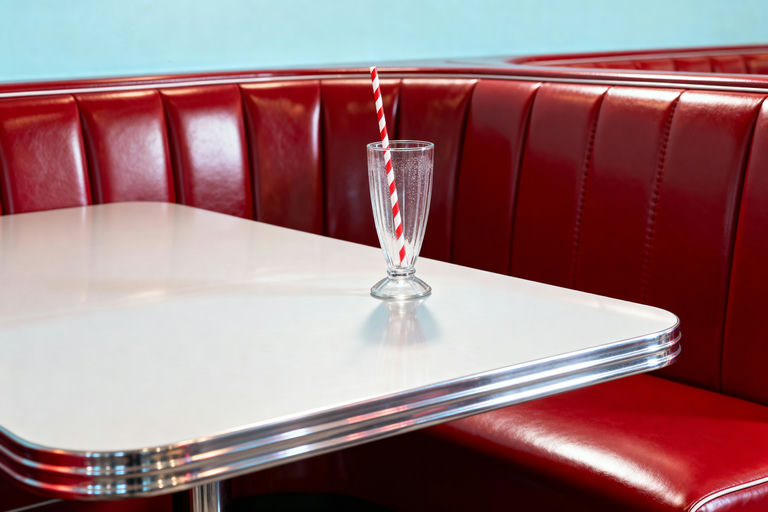 Empty Red Vinyl Diner Booth