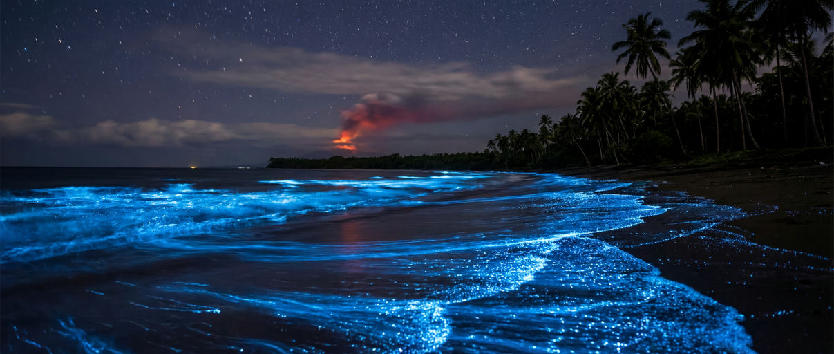 Bioluminescent Beach, Volcanic Glow