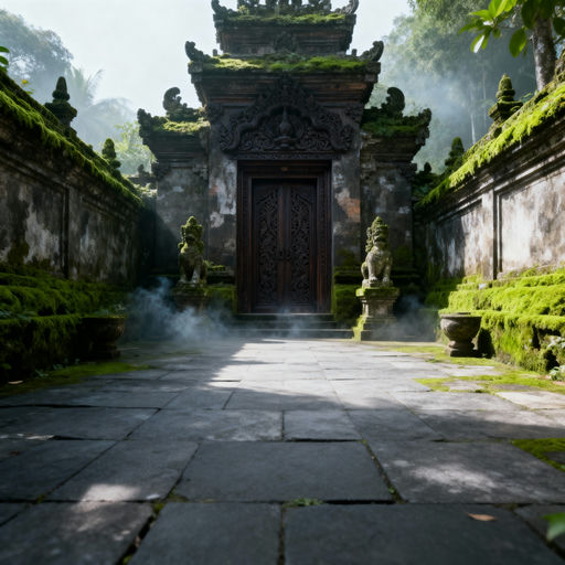 Ancient Temple Courtyard Tranquility Scene