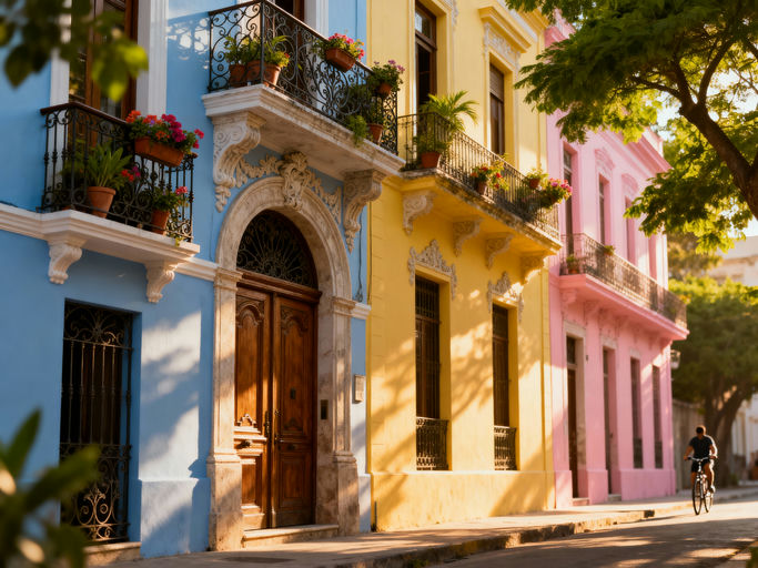 Pastel Tenement House Street Scene
