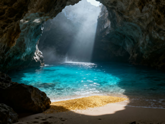 Secluded Coastal Cave Azure Pool