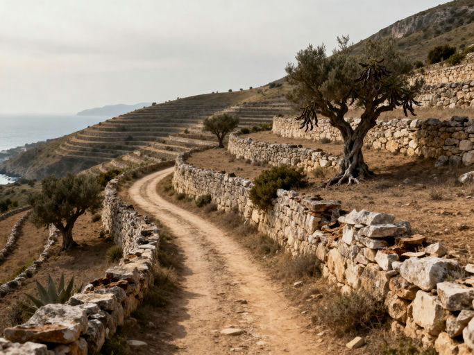 Mediterranean Terraced Hills Landscape View