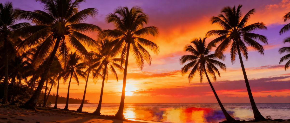 Palm Silhouettes Golden Sunset Beach