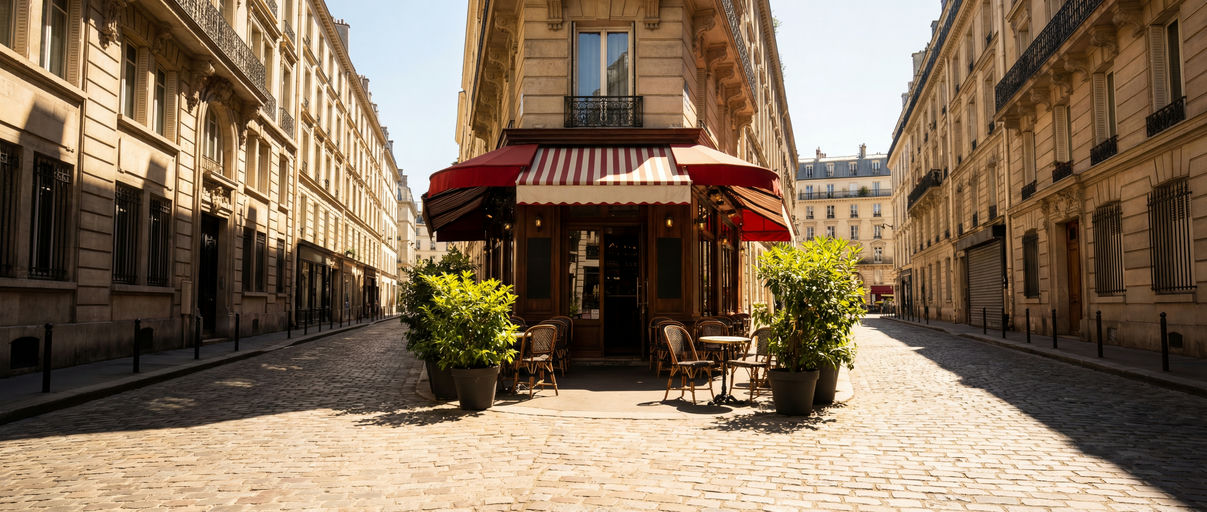 Sun-Drenched Parisian Cafe Street