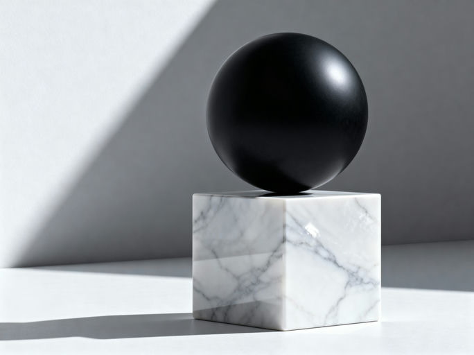 Black Sphere, White Marble Cube