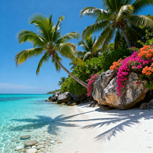 Tropical Beach Bougainvillea Palms