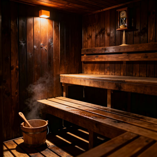 Dimly Lit Wooden Sauna Interior