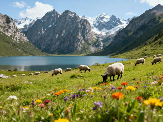 Alpine Meadow Mountain Lake View