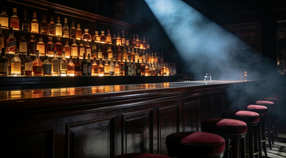 Dark Mahogany Bar Blue Light