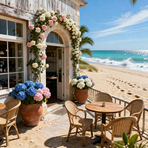 Beachfront Cafe with Flowers