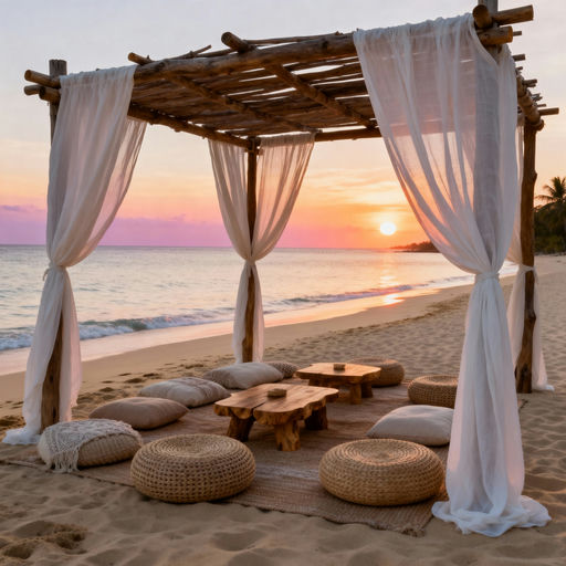 Rustic Canopy Sunset Beach Scene