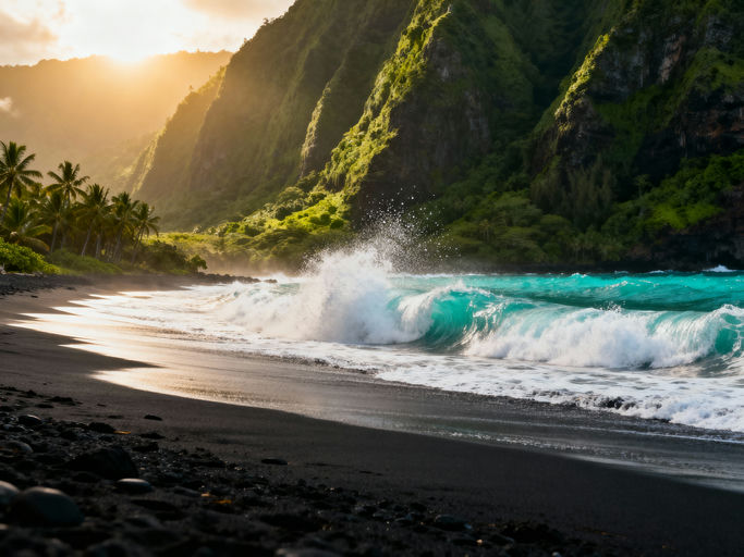 Dramatic Black Sand Hawaiian Beach