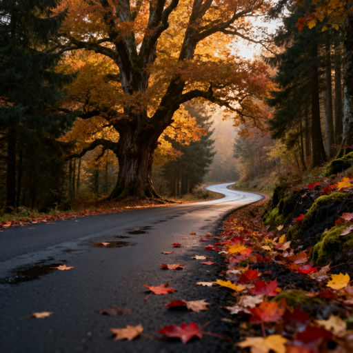 Dappled Forest Road Autumn