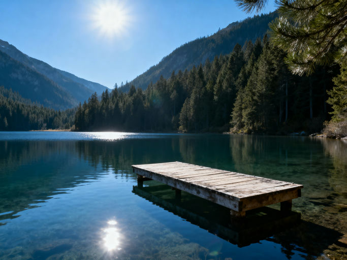 Secluded Mountain Lake Dock View