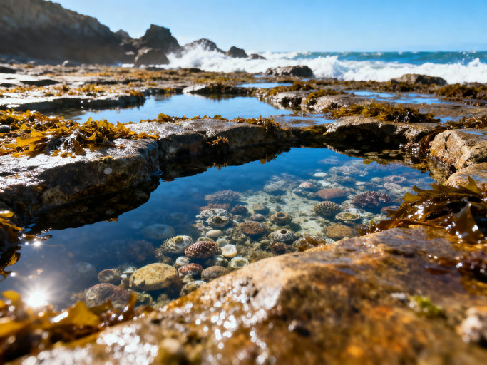 Sun-Warmed Tide Pools at Low Tide