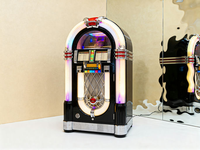 Sleek Jukebox Reflective Beige Wall