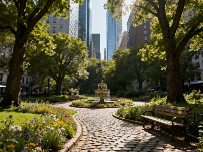 Tranquil Pocket Park Urban Oasis