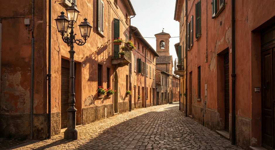 Italian Cobblestone Street Golden Hour