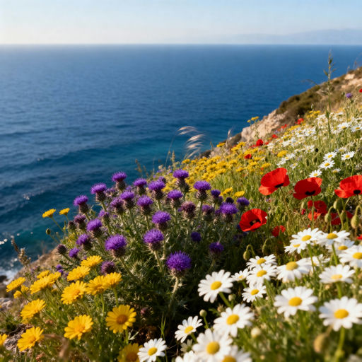 Mediterranean Wildflower Coastal Bluff View
