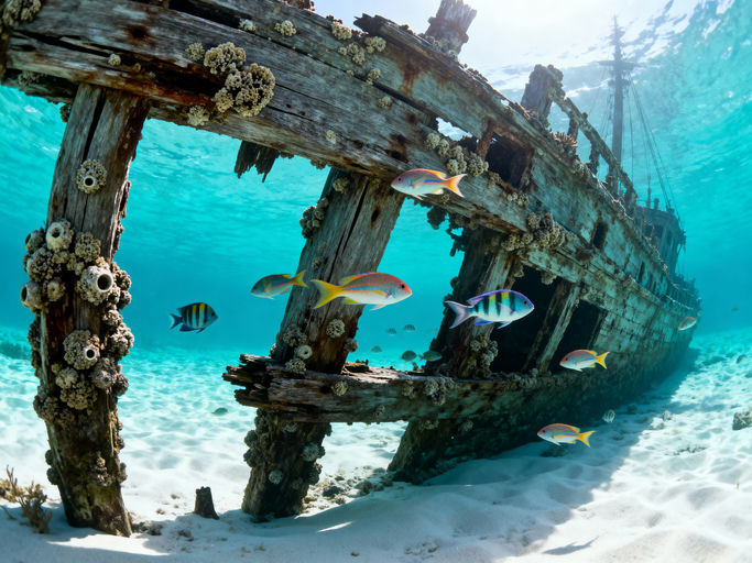 Sunken Shipwreck in Turquoise Water
